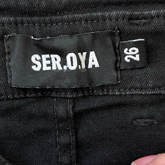 SER.O.YA RILEY WAX COATED BLACK DENIM MINI SKIRT 26 NEW Edgy Grunge Bikercore - Picture 11 of 14